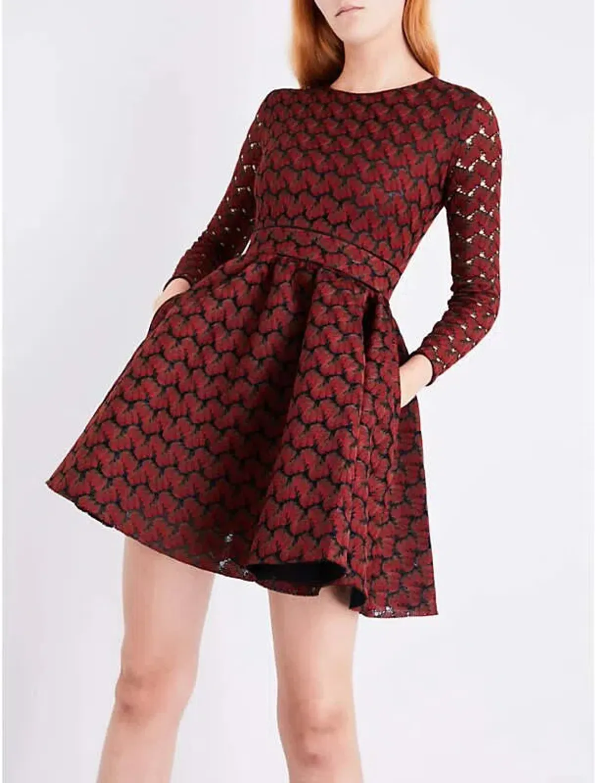 Maje Royani Bonded Lace Dress Red Size 8 for rent on The Volte - main image
