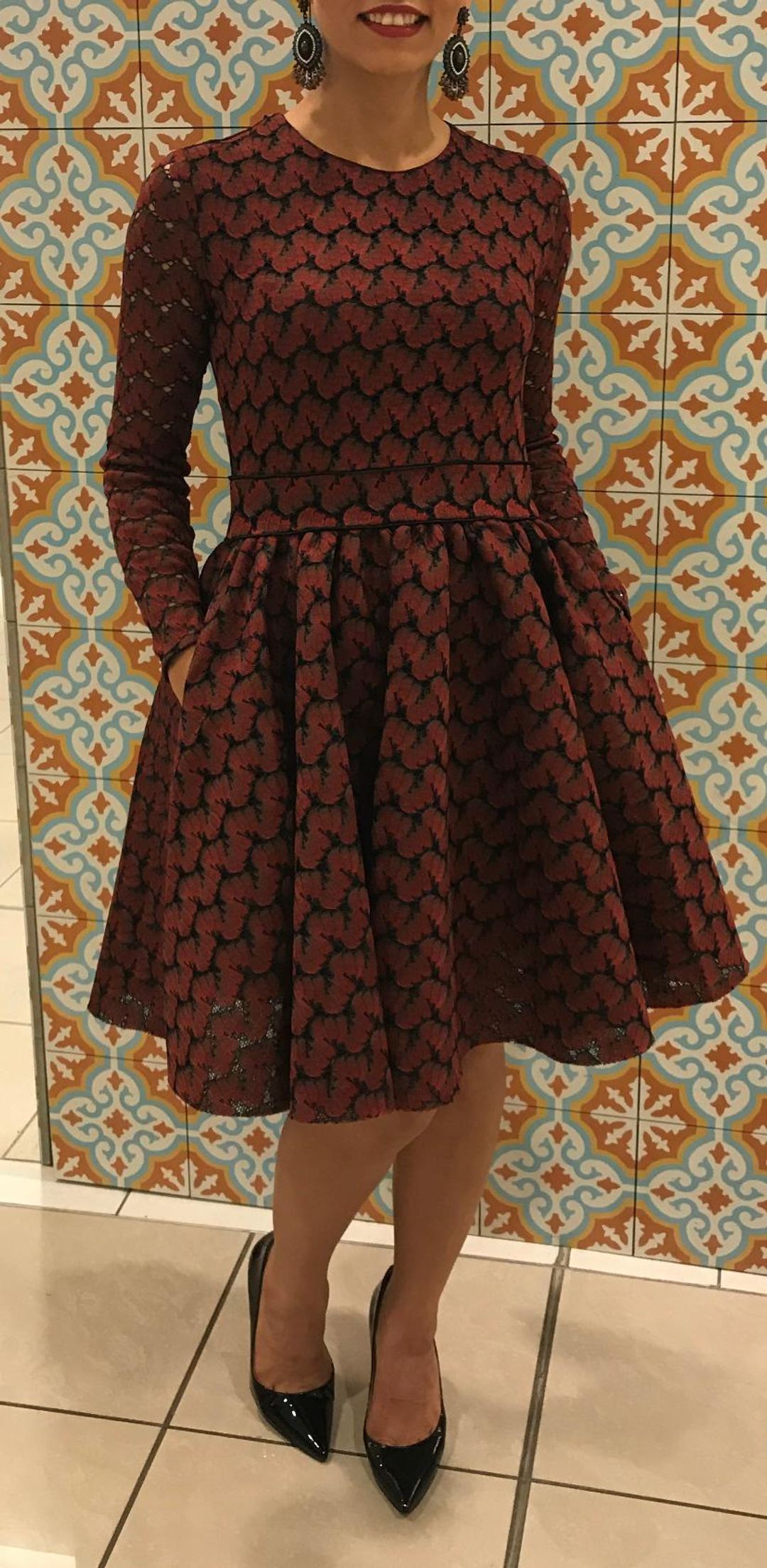 Maje Royani Bonded Lace Dress Red Size 8 for rent on The Volte - main image