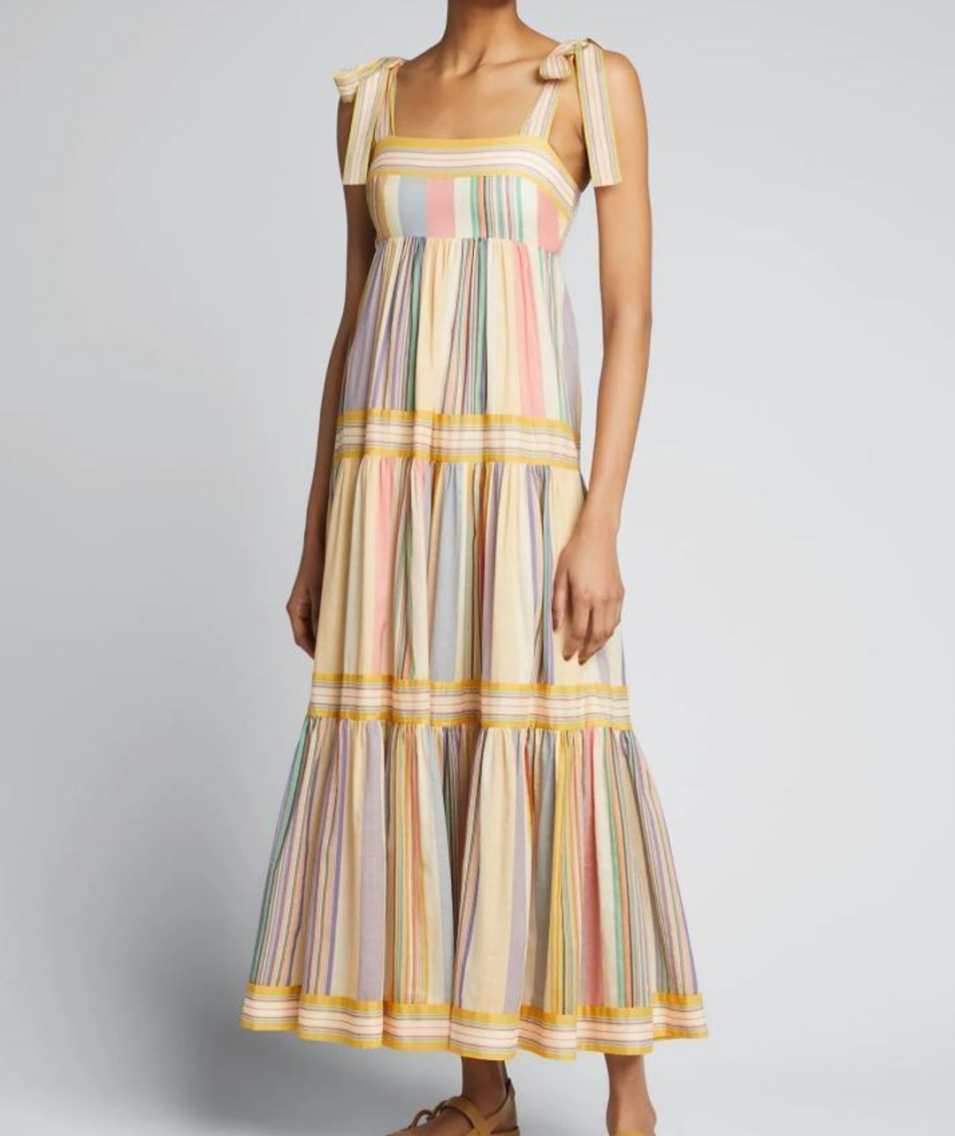 Zimmermann Mae Tie Shoulder Dress Multi Stripe Size 0 / AU 8 for rent on The Volte - main image