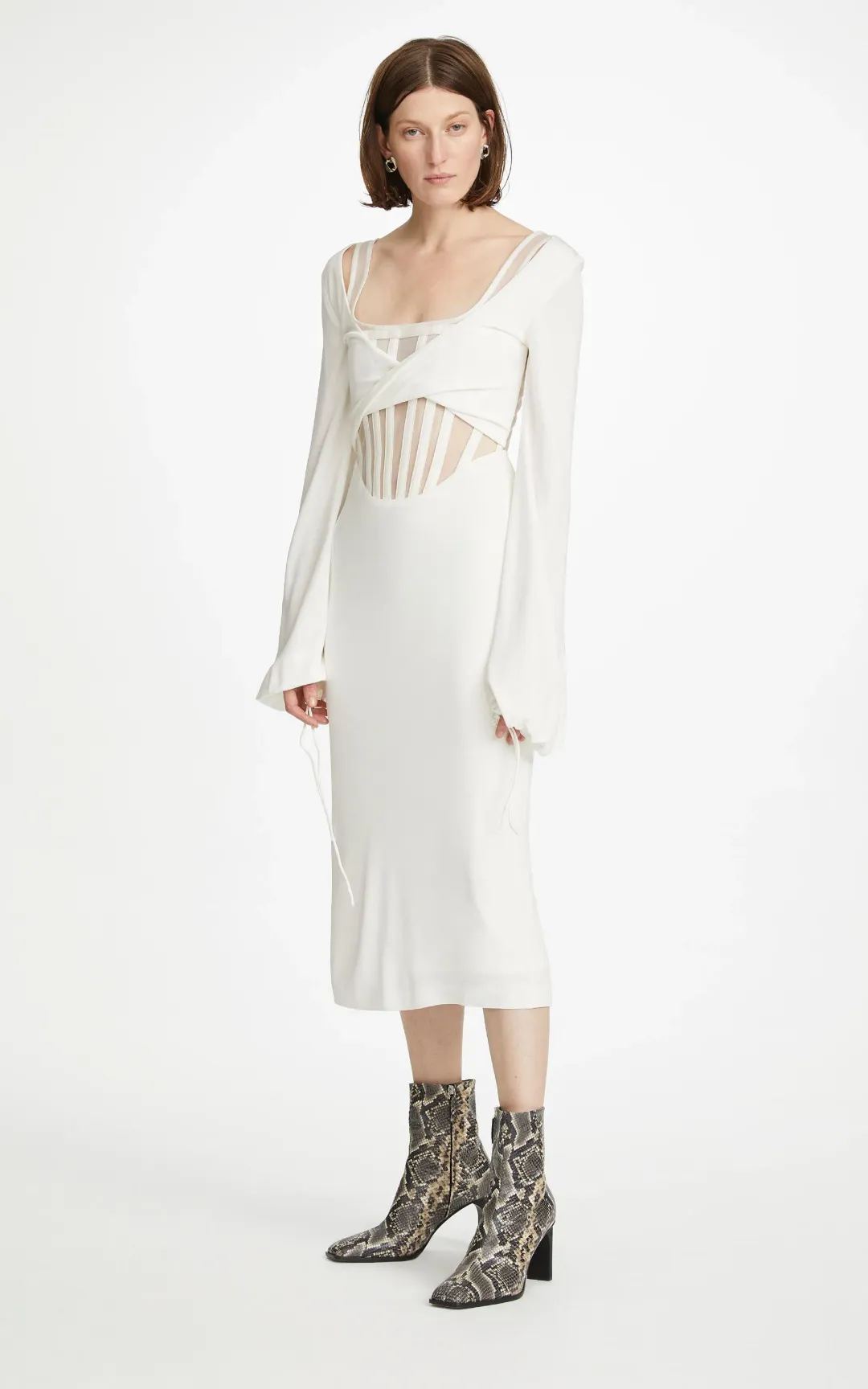 Dion Lee Viscose Jersey Twist Corset Dress White Size 6 for rent on The Volte - main image