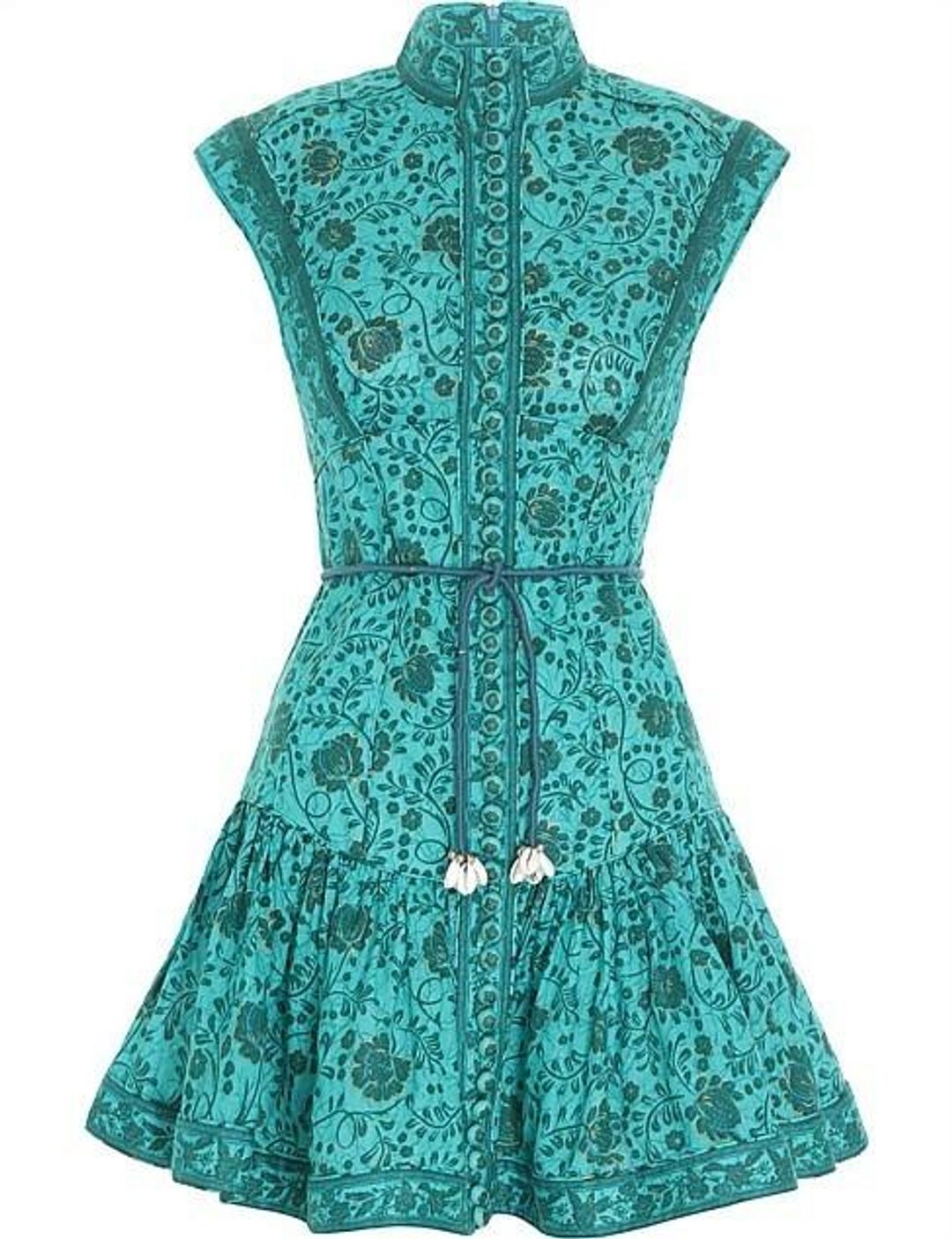 Zimmermann Lulu Panelled Flip Mini Dress Jade Floral Print Size 0 / AU 8 for rent on The Volte - main image