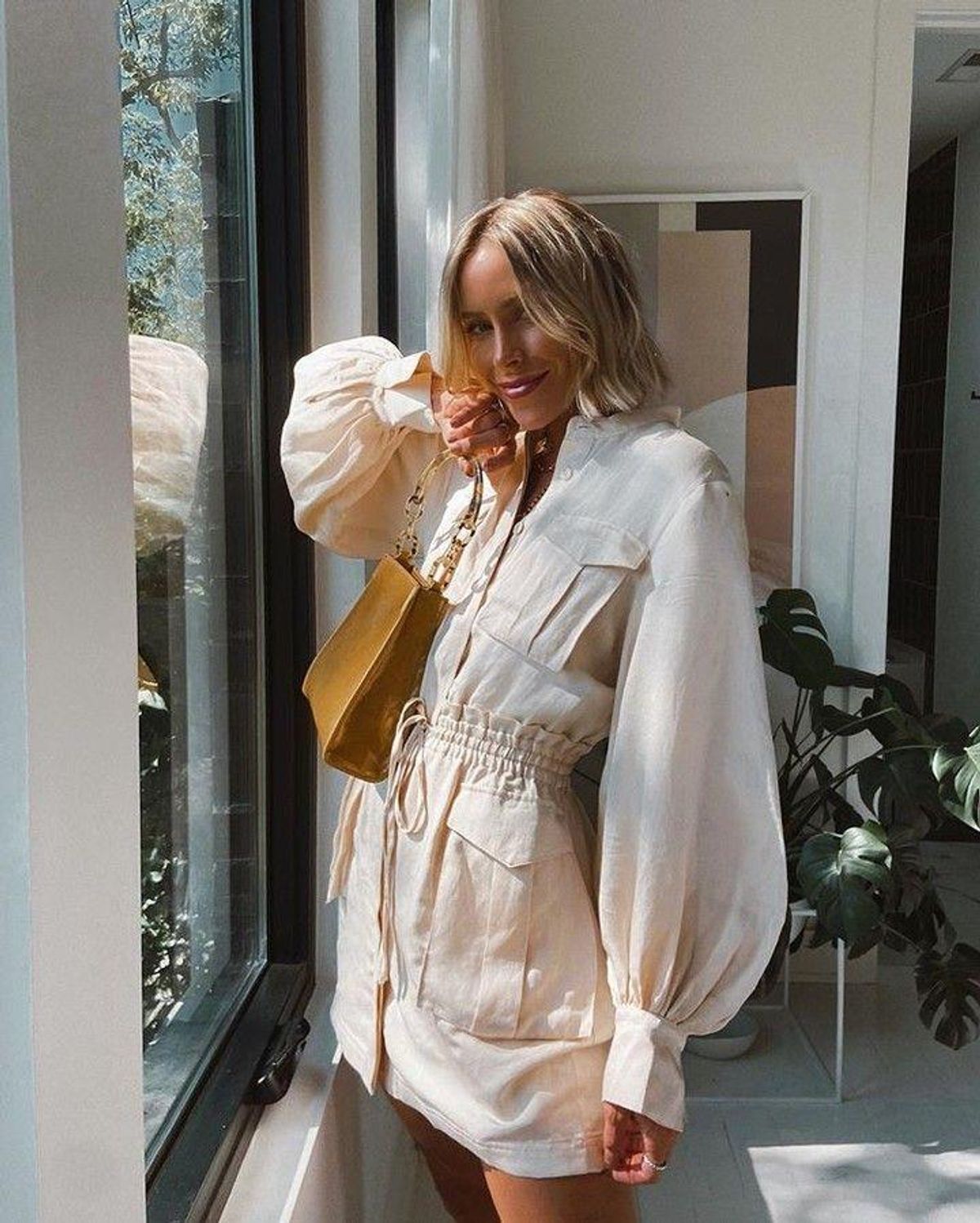 Shona Joy Ellington Balloon Sleeve Mini Dress Ecru Size 8 - Image 2