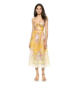 Zimmermann Confetti Scallop Tie Dress In Mustard Yellow Floral Size 6 for rent on The Volte - image 1