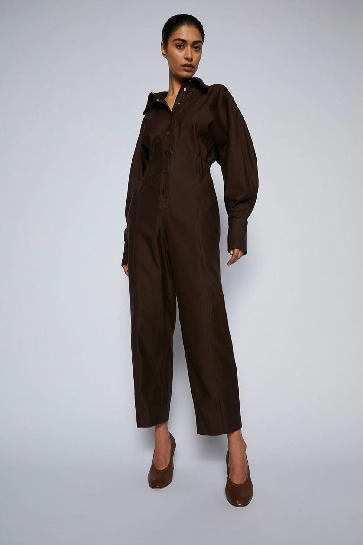 Scanlan Theodore Merserised D.Cotton Jumpsuit Chocolate Brown Size 6 - Image 5