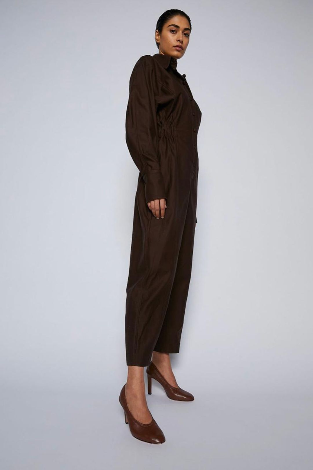 Scanlan Theodore Merserised D.Cotton Jumpsuit Chocolate Brown Size 6 for rent on The Volte - main image