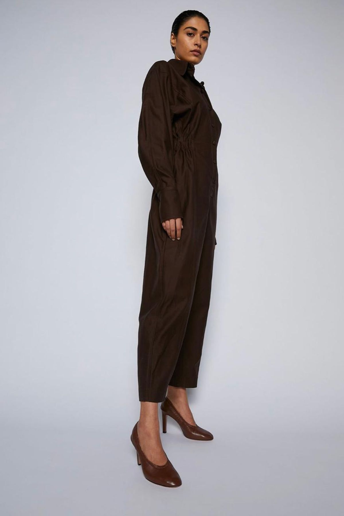 Scanlan Theodore Merserised D.Cotton Jumpsuit Chocolate Brown Size 6 - Image 4