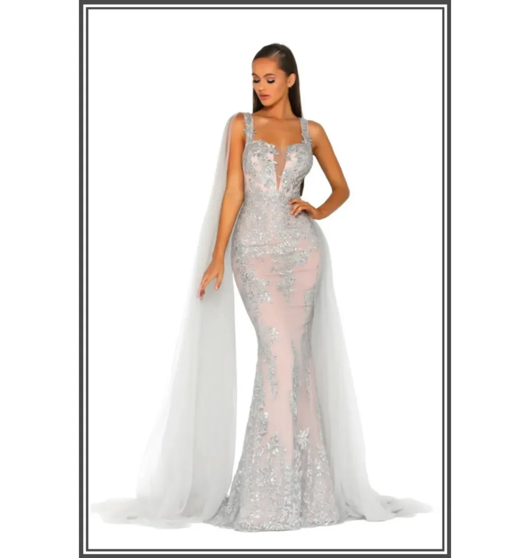 Scarlett & Portia Lydia Gown Silver/Nude Size AU 8 for rent on The Volte - main image