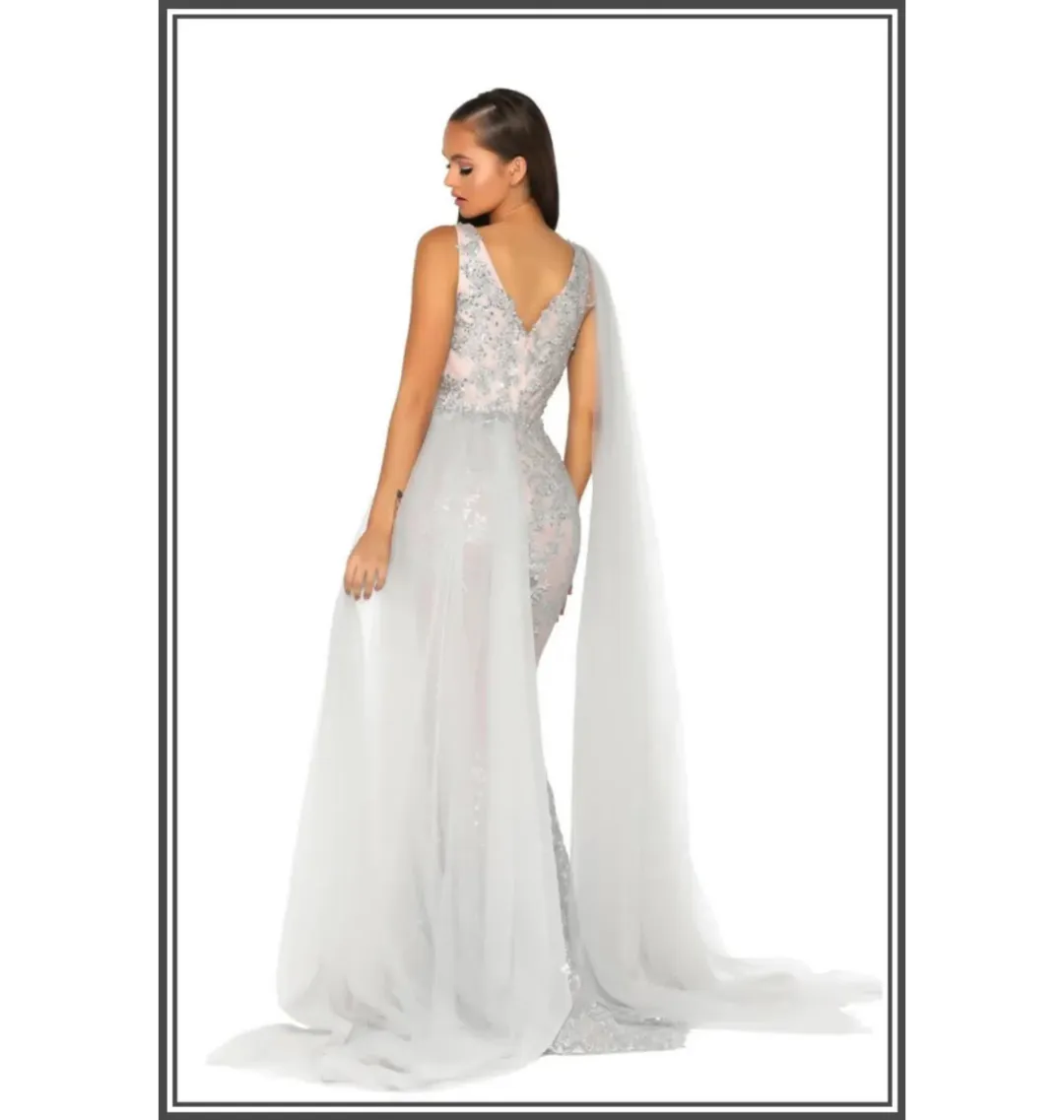 Scarlett & Portia Lydia Gown Silver/Nude Size AU 8 for rent on The Volte - main image
