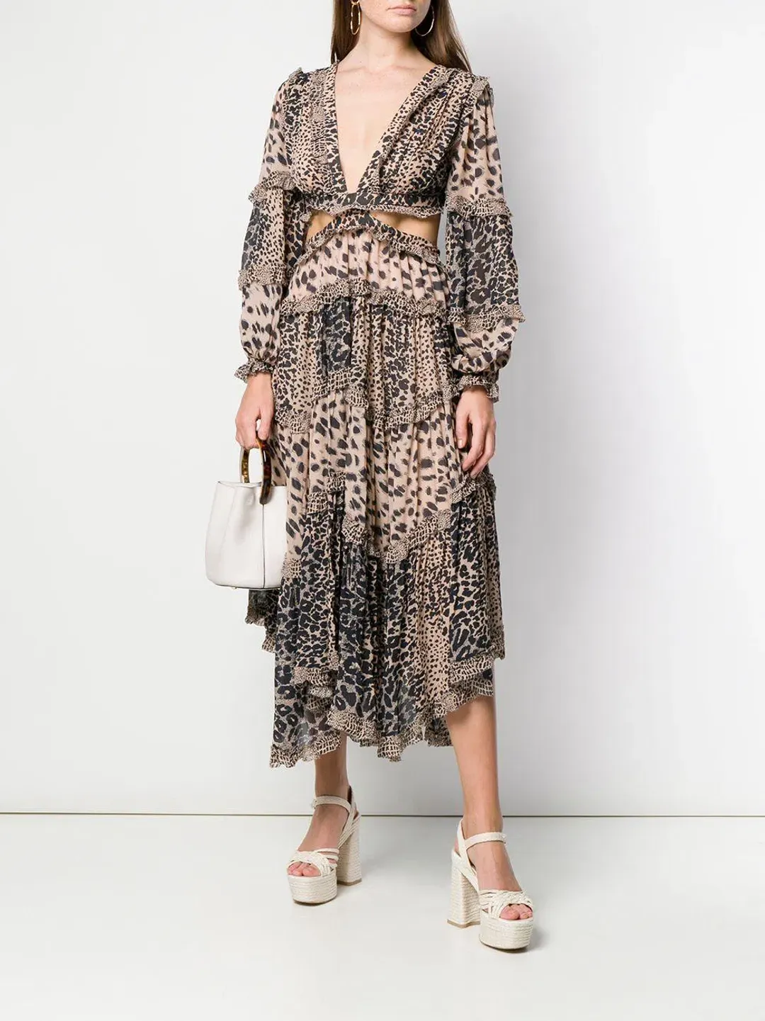 Zimmermann Allia Spliced Cut Out Midi Dress Leopard Print Size 6 for rent on The Volte - main image