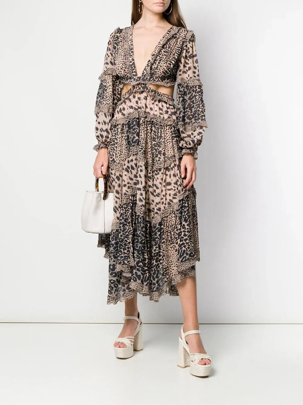 Zimmermann Allia Spliced Cut Out Midi Dress Leopard Print Size 6 for rent on The Volte - main image