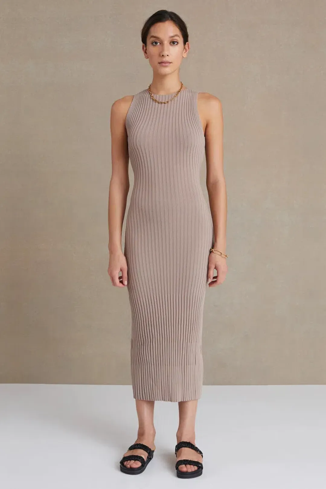 Bec and Bridge Lyla Knit Midi Dress Fawn Size 8 for rent on The Volte - main image