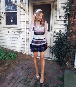 Self Portrait Bellis Lace Trim Dress Black/Pink Size 6 for rent on The Volte - image 1