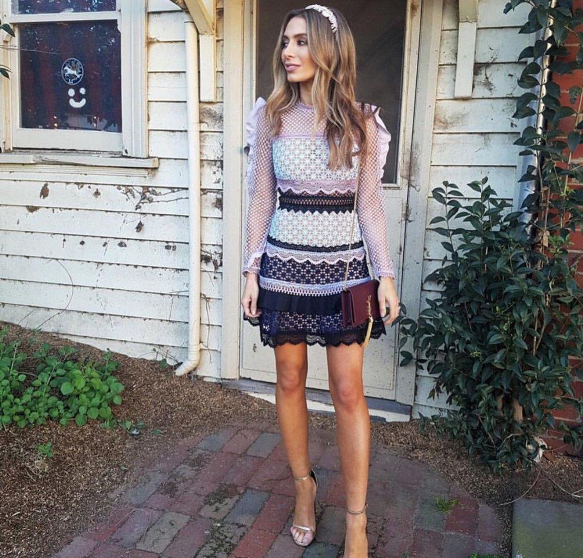 Self Portrait Bellis Lace Trim Dress Black/Pink Size 6 - Image 2