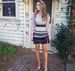 Self Portrait Bellis Lace Trim Dress Black/Pink Size 6 for rent on The Volte - image 2