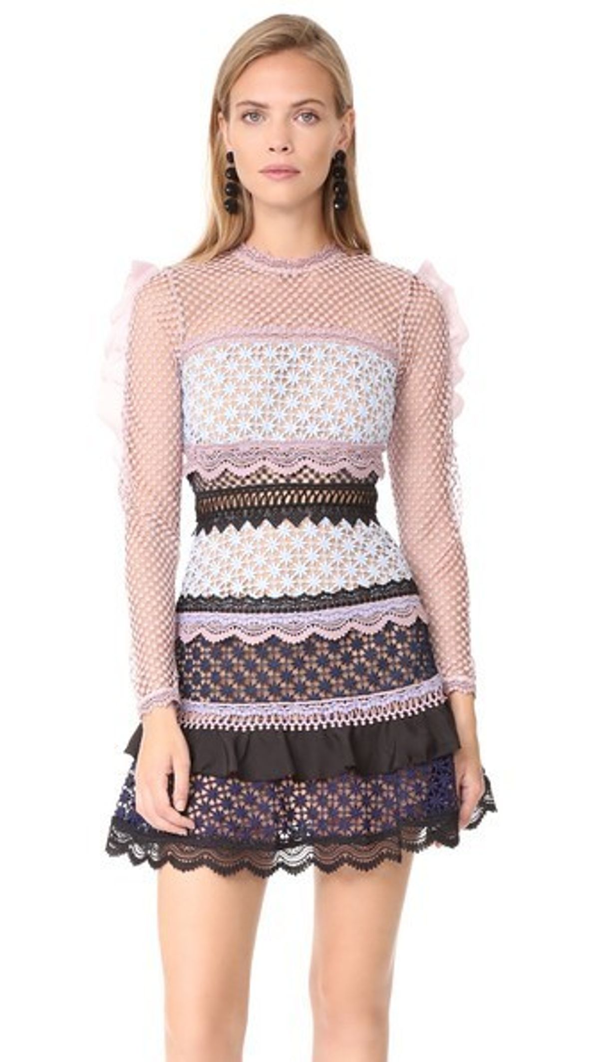 Self Portrait Bellis Lace Trim Dress Black/Pink Size 6 - Image 3