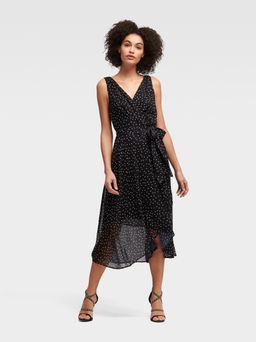 DKNY Sleeveless Ruffle Wrap Dress in Polka Dots Print Size 12 for rent on The Volte - image 1
