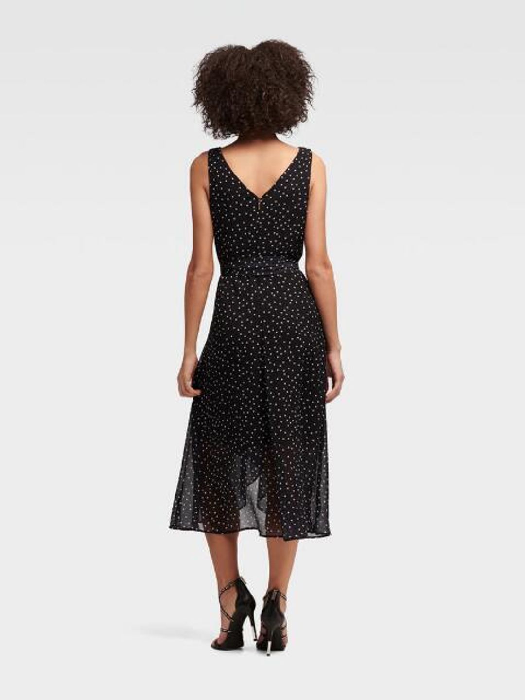 DKNY Sleeveless Ruffle Wrap Dress in Polka Dots Print Size 12 for rent on The Volte - main image