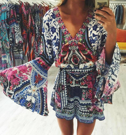 Camilla - From Kaili with Love Wide Sleeve Playsuit Blue Pink Size 6 for rent on The Volte - image 2