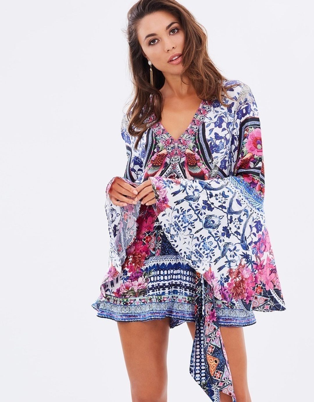 Camilla - From Kaili with Love Wide Sleeve Playsuit Blue Pink Size 6 for rent on The Volte - main image
