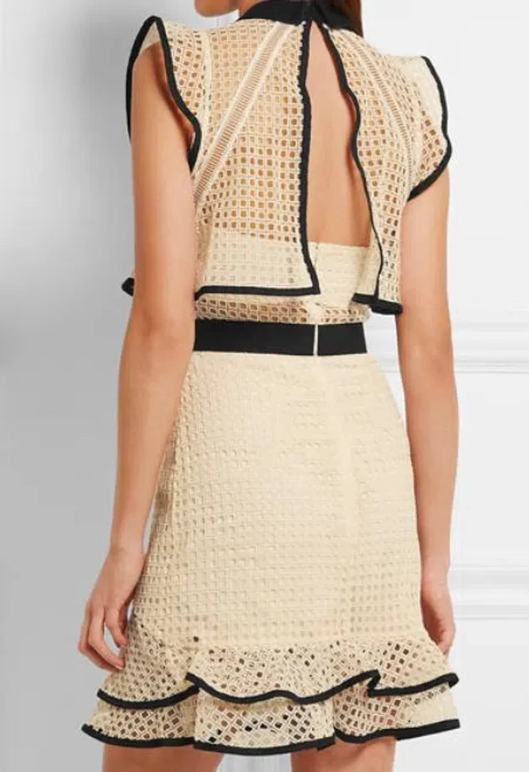 Self Portrait Contrast Flounced Mini Dress Cream & Black Size 10 for rent on The Volte - main image