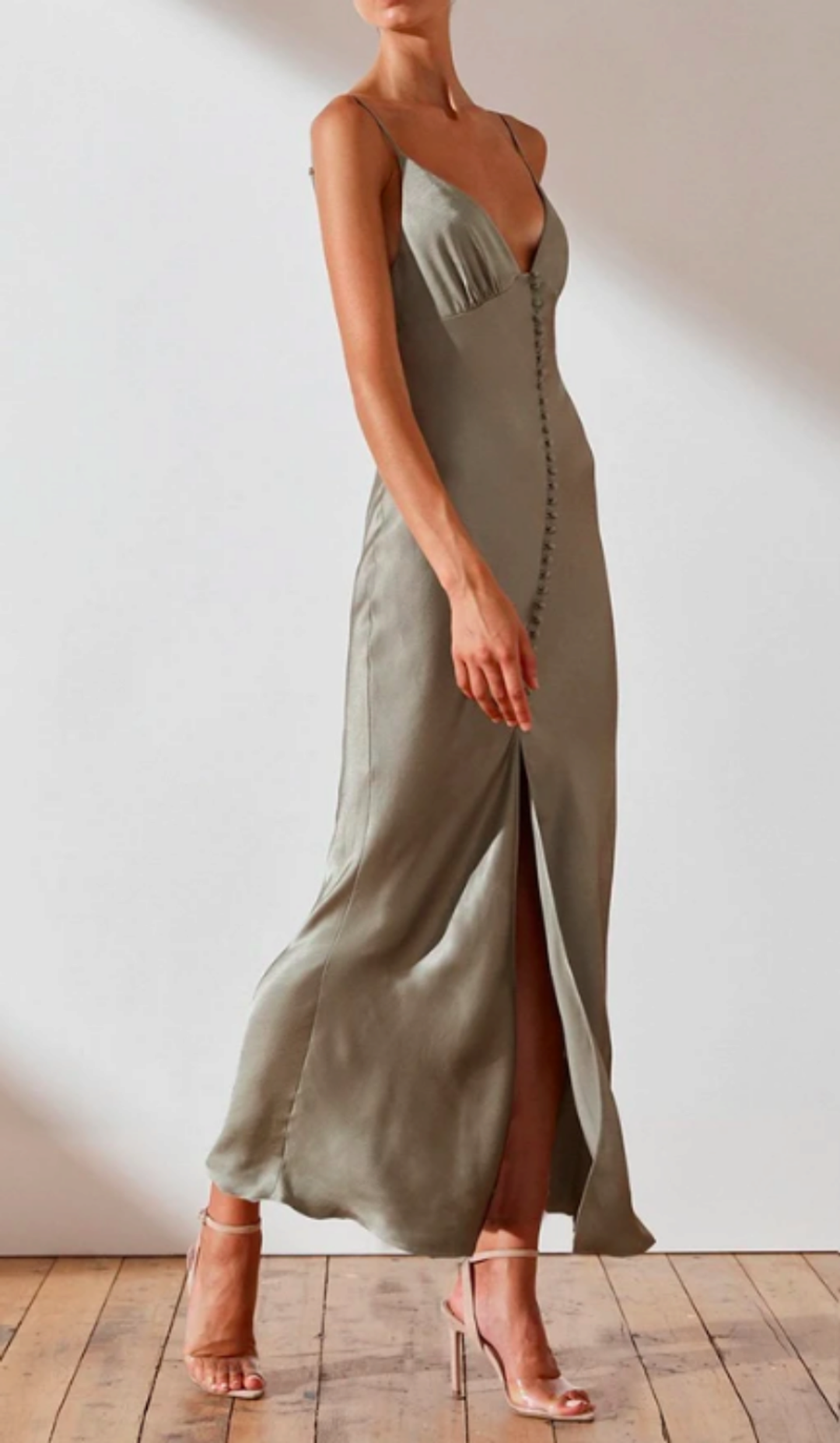 Shona Joy La Lune Bias Slip Dress in Sage for rent on The Volte - main image