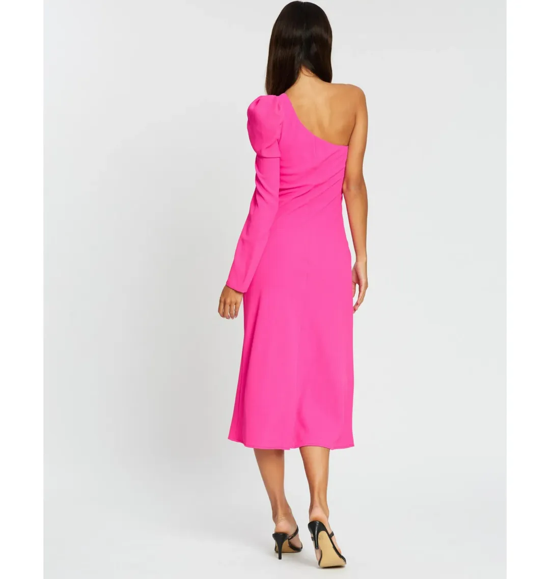 By Johnny Abby Asymmetric Sleeve Bias Dress Pink Size AU 12 for rent on The Volte - main image