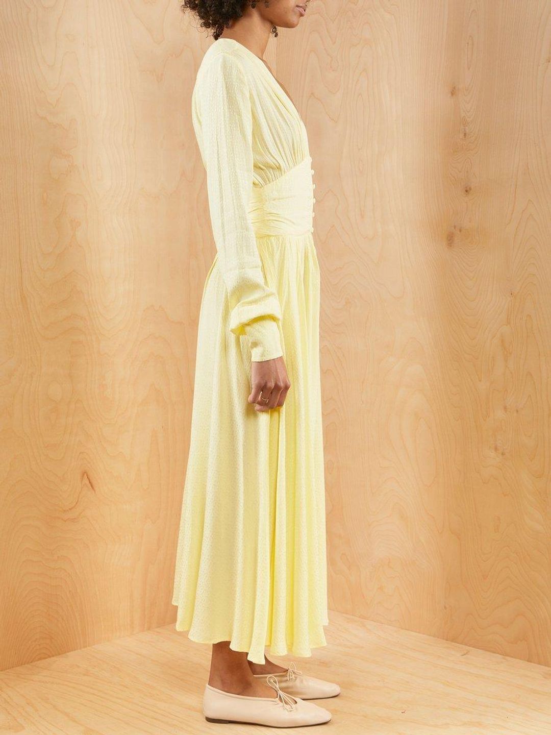 Rotate By Birger Christensen Tracy Long Sleeve Midi Dress Yellow Size 8 for rent on The Volte - main image