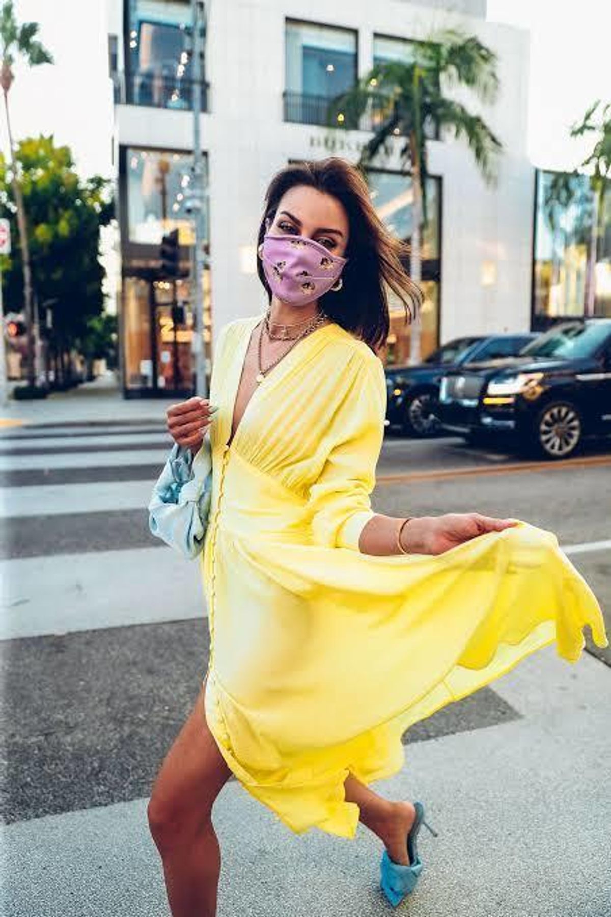 Rotate By Birger Christensen Tracy Long Sleeve Midi Dress Yellow Size 8 for rent on The Volte - main image