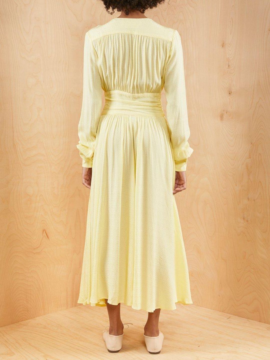 Rotate By Birger Christensen Tracy Long Sleeve Midi Dress Yellow Size 8 for rent on The Volte - main image