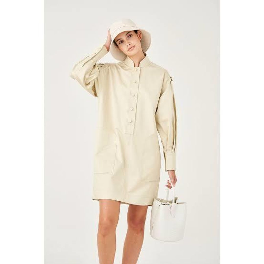 Oroton Cotton Linen Full Sleeve Tunic Dress Cream Size 8 for rent on The Volte - main image
