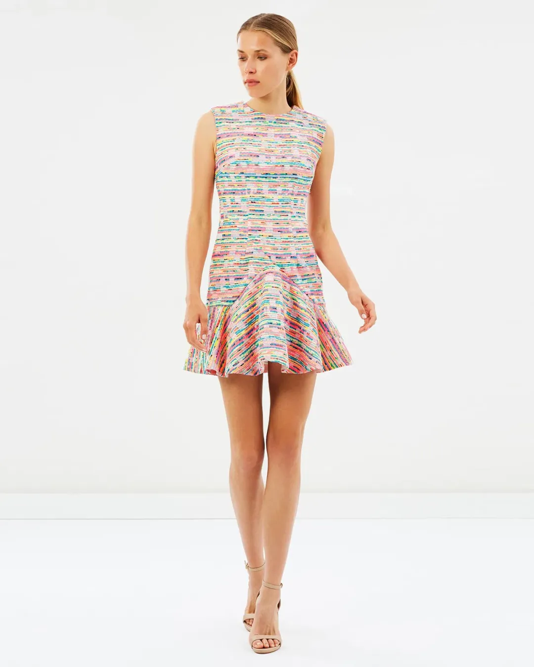 By Johnny Neon Knit Weave V Flare Mini Dress Multi Size 10 for rent on The Volte - main image
