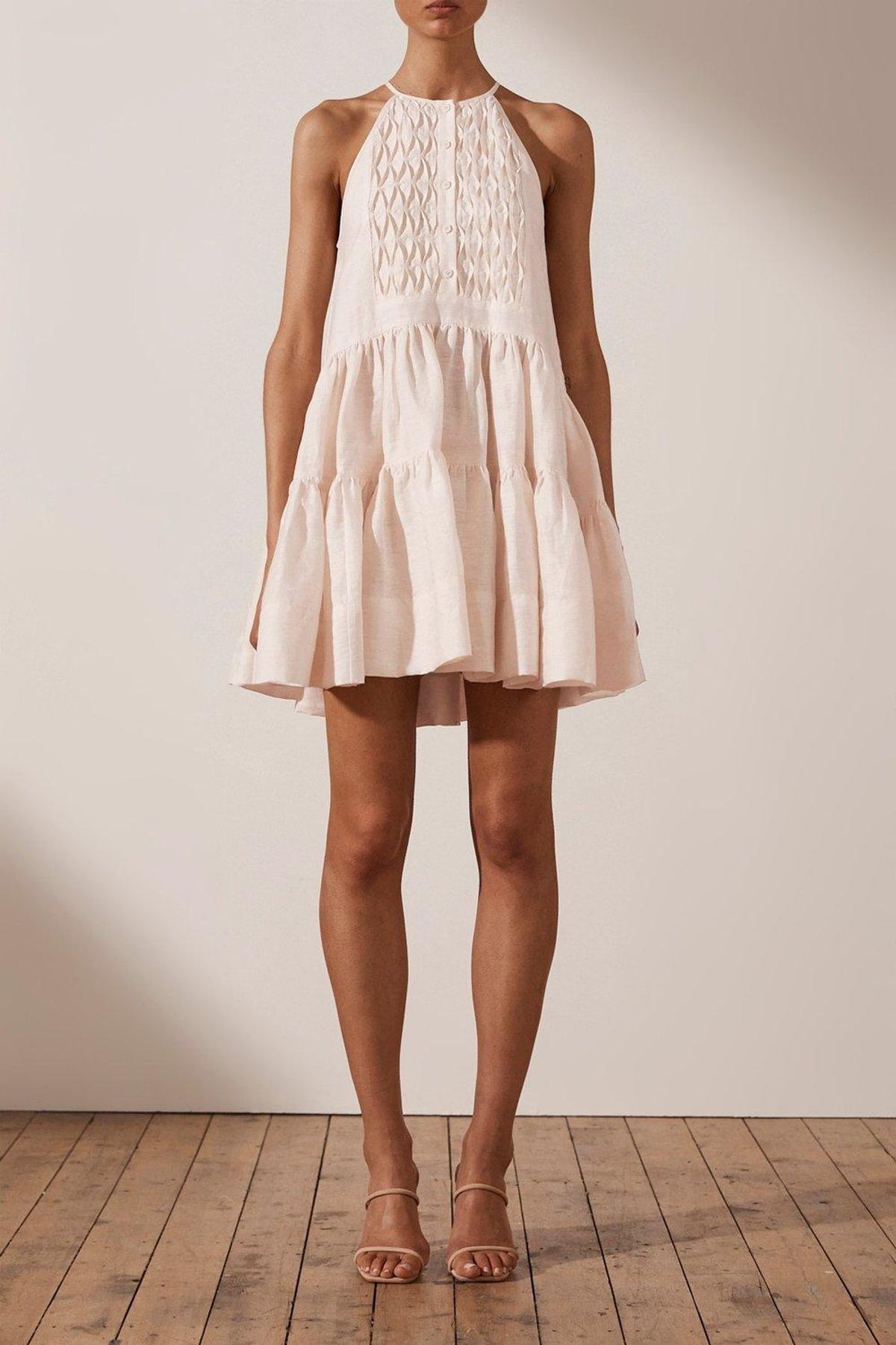 Shona Joy Margaux Linen Sleeveless Tuxedo Mini Dress Ecru Size 8 - Image 1