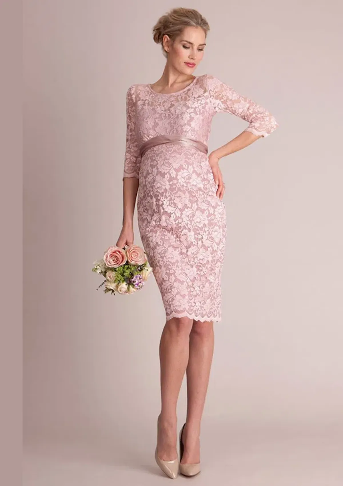 Seraphine Lace Maternity Cocktail Dress Blush Size 14 - Image 1