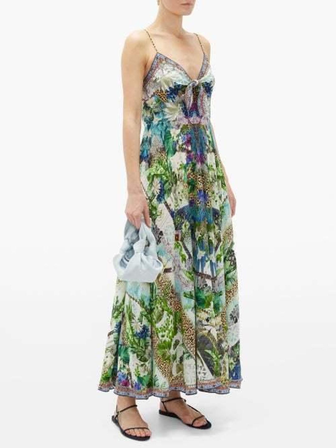 Camilla Leopard and Floral Print Silk Maxi Dress Green Size 10 for rent on The Volte - main image