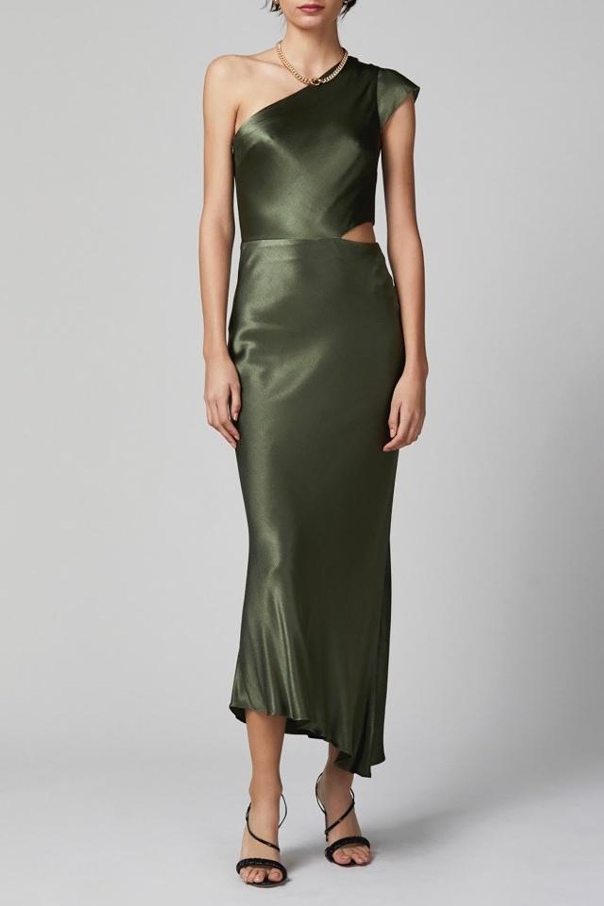 Bec & Bridge Delphine Asymmetric Midi Dress Green Size 6 - Image 2