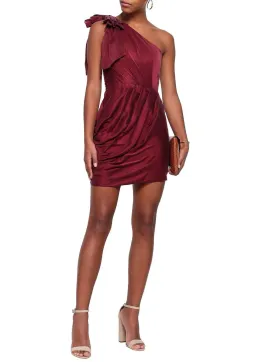 Zimmermann Ruched One Shoulder Washed Silk Mini Dress Burgundy Size 6 for rent on The Volte - image 1