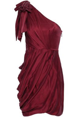 Zimmermann Ruched One Shoulder Washed Silk Mini Dress Burgundy Size 6 for rent on The Volte - image 3