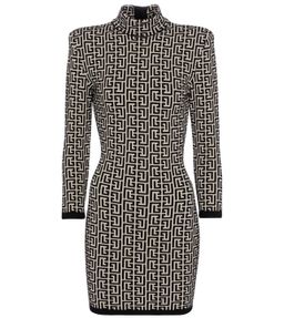 Balmain Monogram Jacquard Knitted Mini Dress Print Size 10 for rent on The Volte - image 3