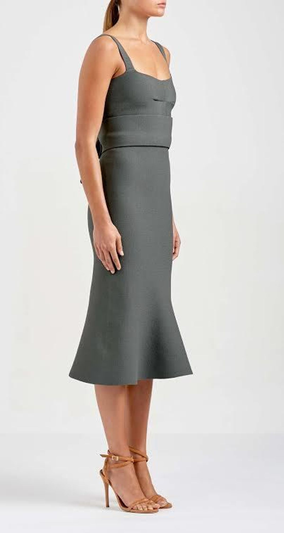 Scanlan Theodore Crepe Knit Bralette Dress Khaki Size 8 - Image 3