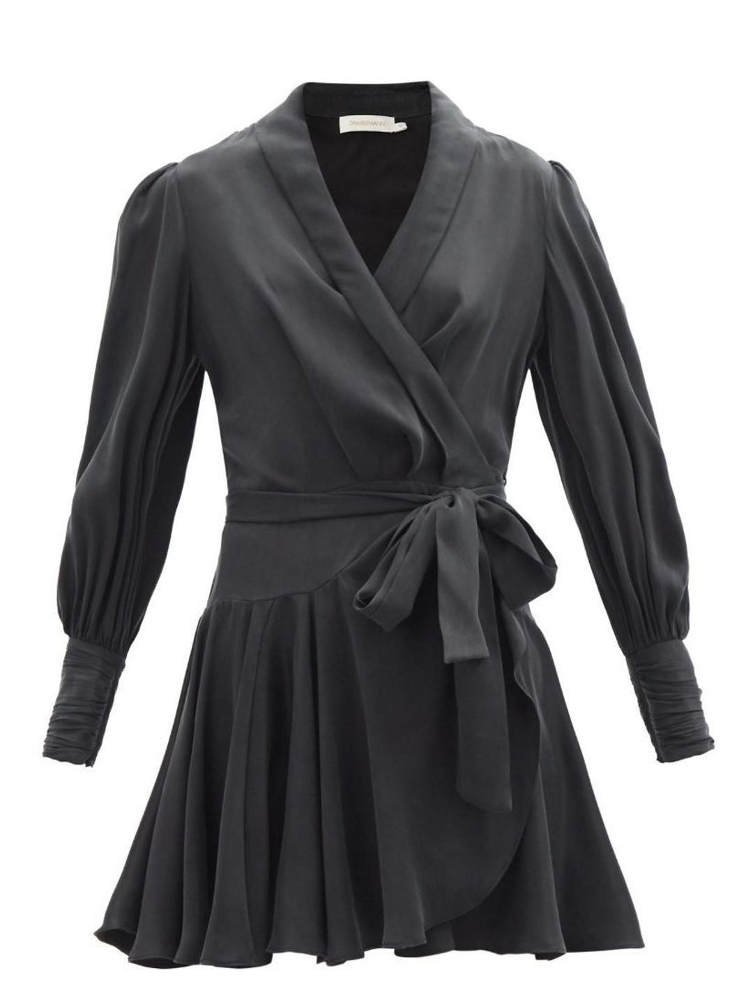 Zimmermann Belted Silk Wrap Mini Dress Black Size 8 for rent on The Volte - main image