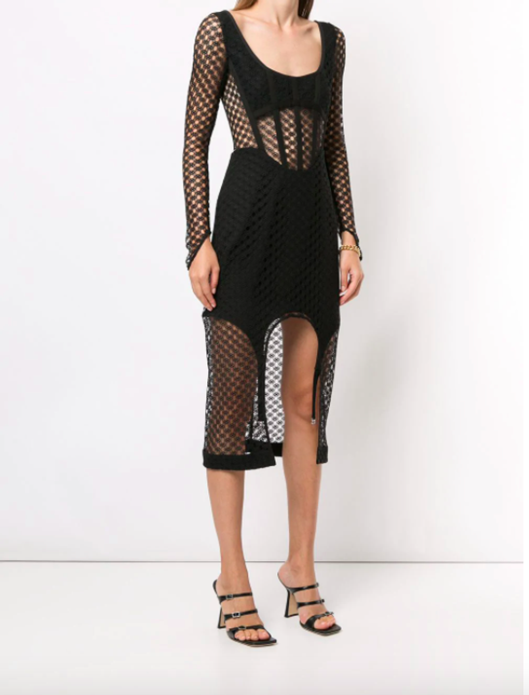 Dion Lee Mesh Sheer Asymmetric Dress Black Size 4 for rent on The Volte - main image