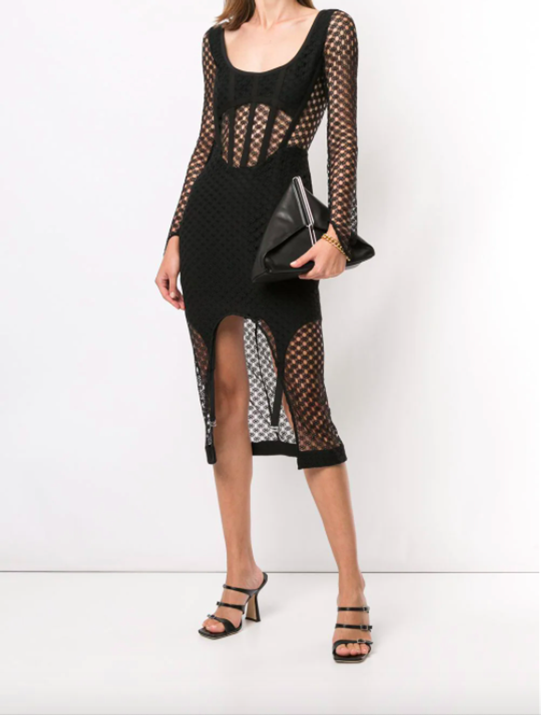 Dion Lee Mesh Sheer Asymmetric Dress Black Size 4 for rent on The Volte - main image