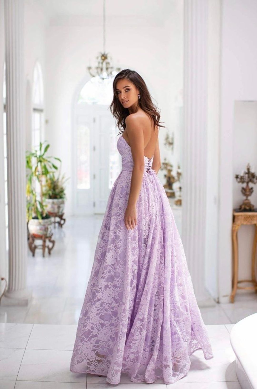 Alamour the Label Milia Lace Gown Dress Lilac Size 6 for rent on The Volte - main image