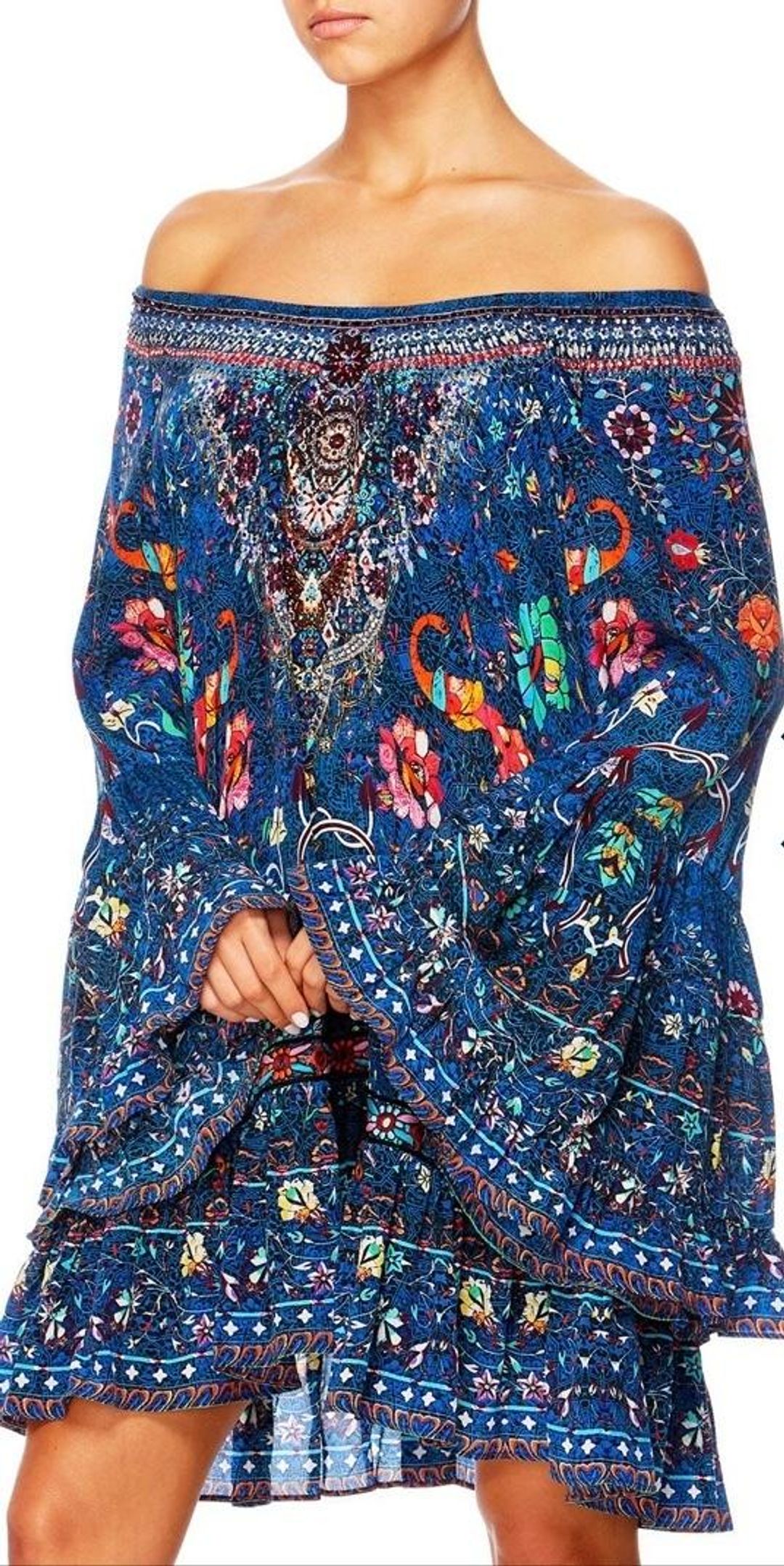 Camilla 'Kindness Kaleidoscope' A line frill dress Blue Size L for rent on The Volte - main image