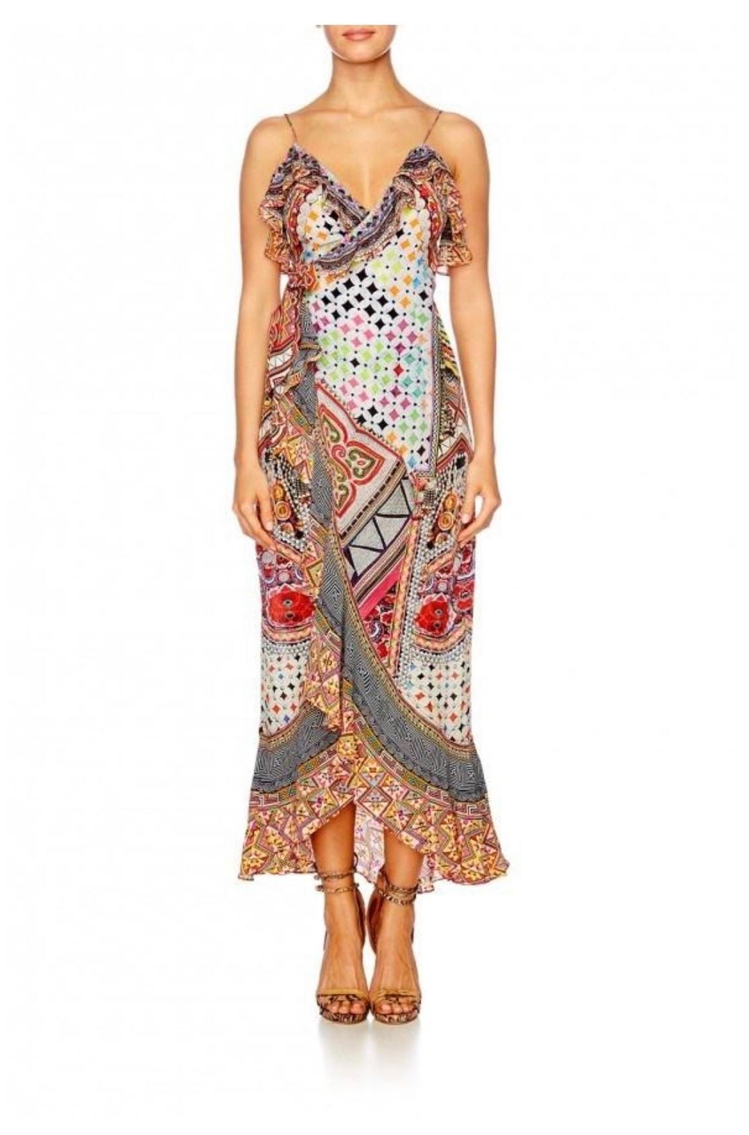 Camilla Girls Club Wrap Frill Midi Dress Multi Size 10 for rent on The Volte - main image