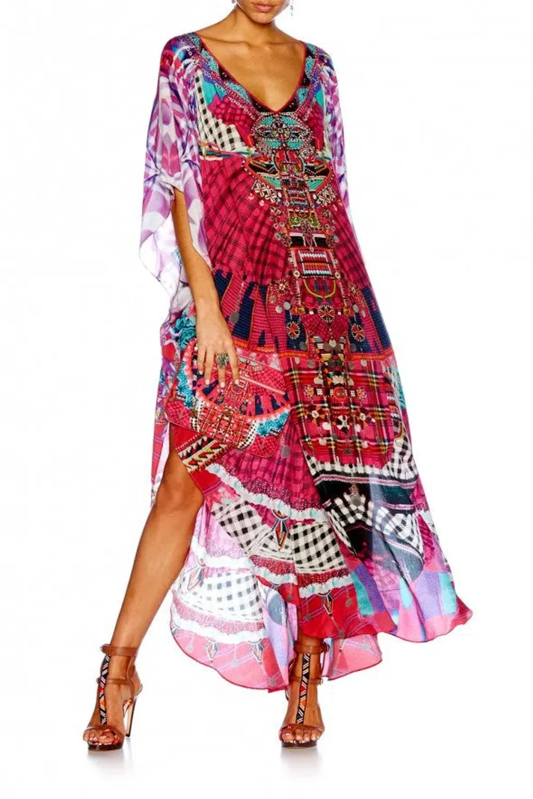 Camilla Discotheque Long V Neck Kaftan Print Size 16 for rent on The Volte - main image