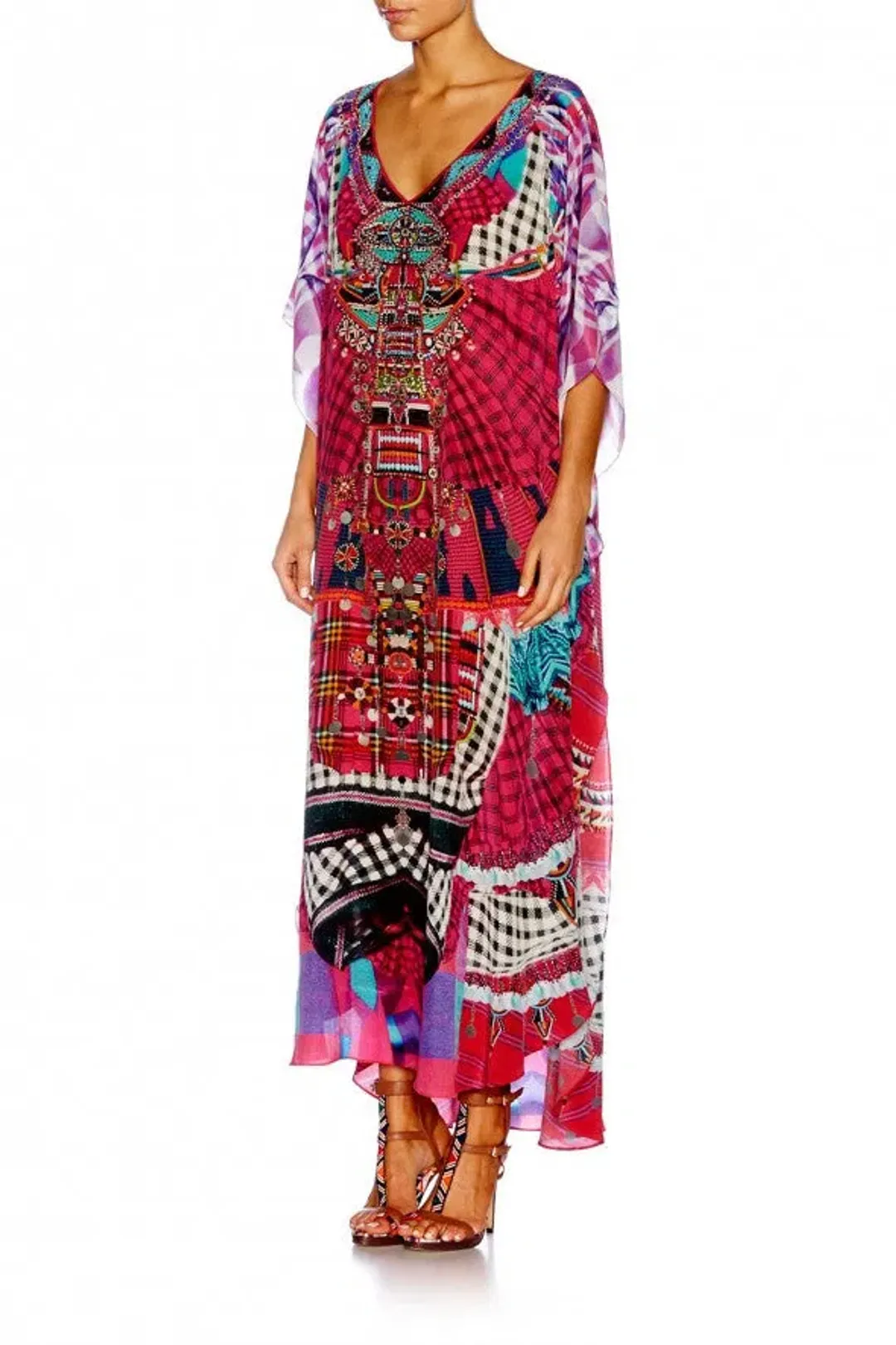 Camilla Discotheque Long V Neck Kaftan Print Size 16 for rent on The Volte - main image