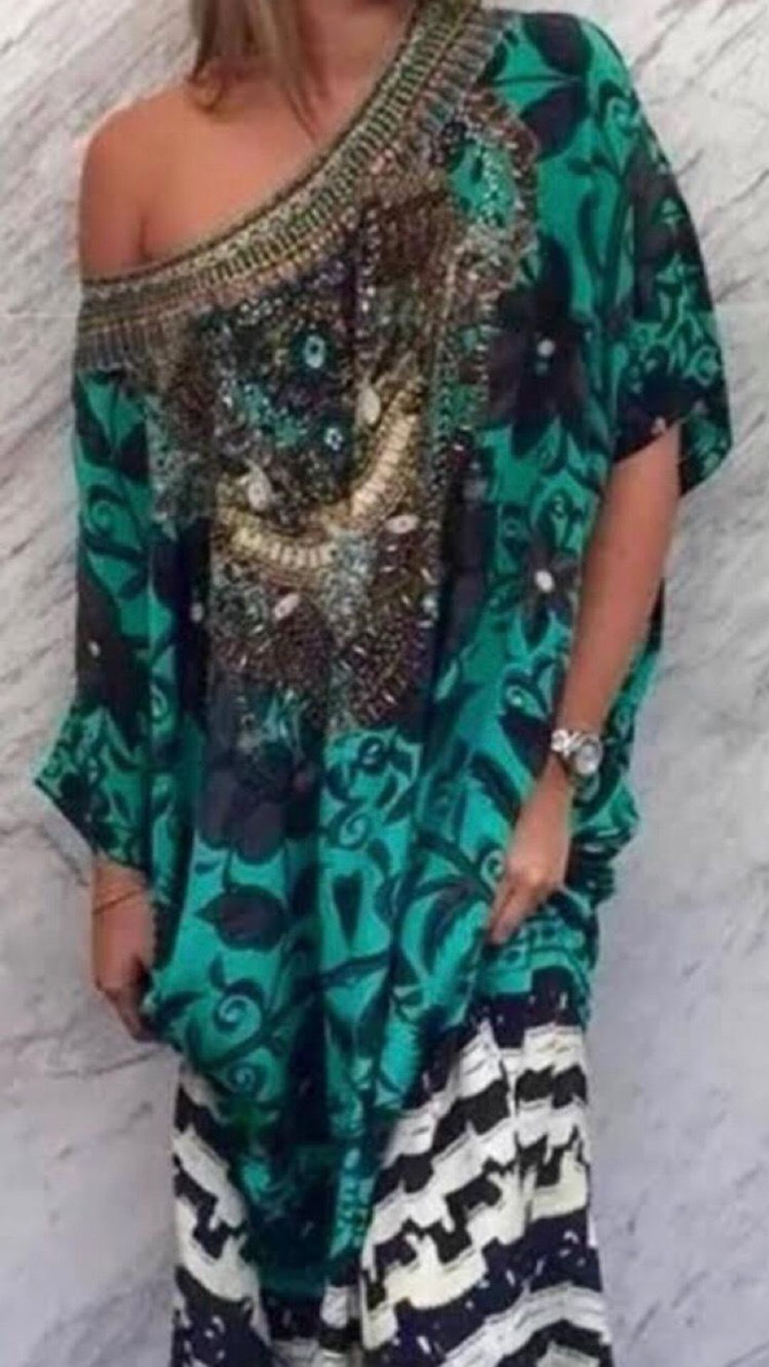 Camilla Sacromonte Round Neck Kaftan Print One Size for rent on The Volte - main image