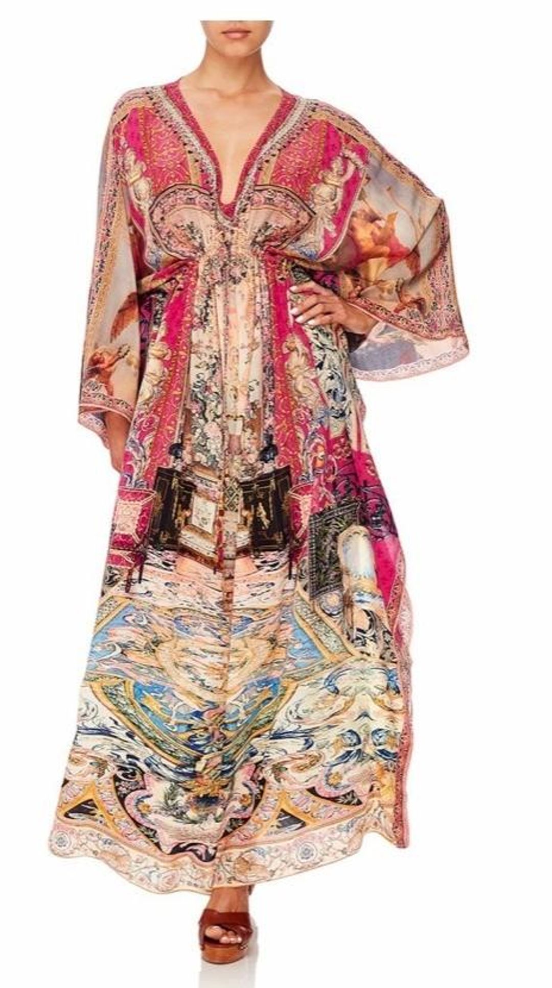 Camilla Lounge Hour V Neck Kaftan with Tie Waist One Size for rent on The Volte - main image