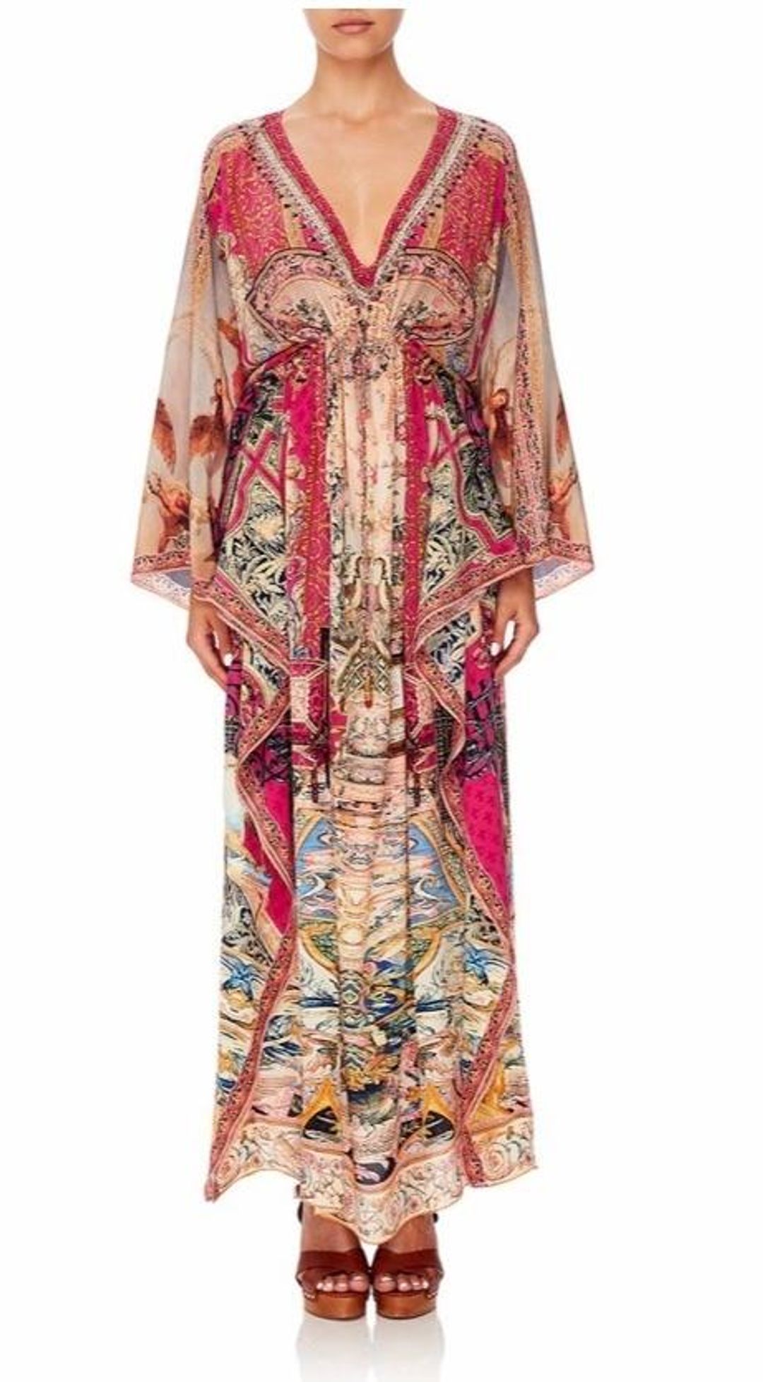 Camilla Lounge Hour V Neck Kaftan with Tie Waist One Size for rent on The Volte - main image